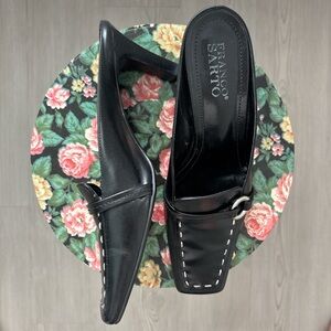 franco sarto black leather square toe heel slide mule